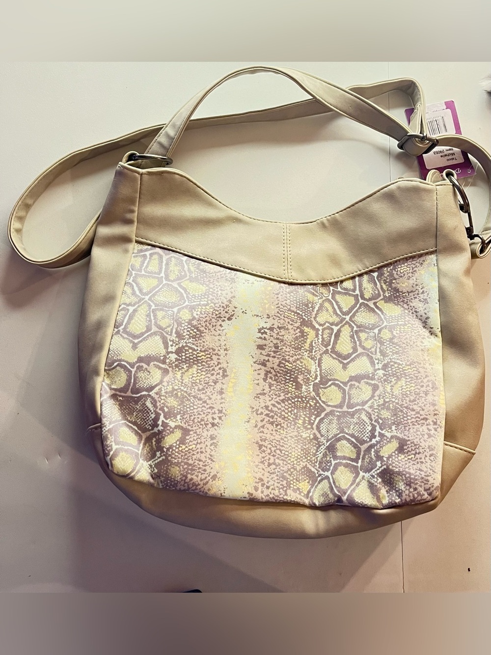Cream Snake-Print Shoulder Bag with Pastel Accents
